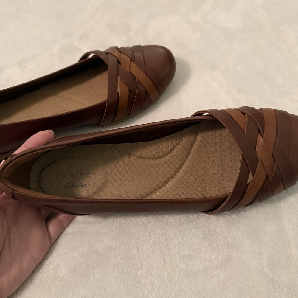 Clarks Sara Clover Mahogany Brown‎ Leather Woven Comfort Flats Women's Size 7.5M - Picture 8 of 9
